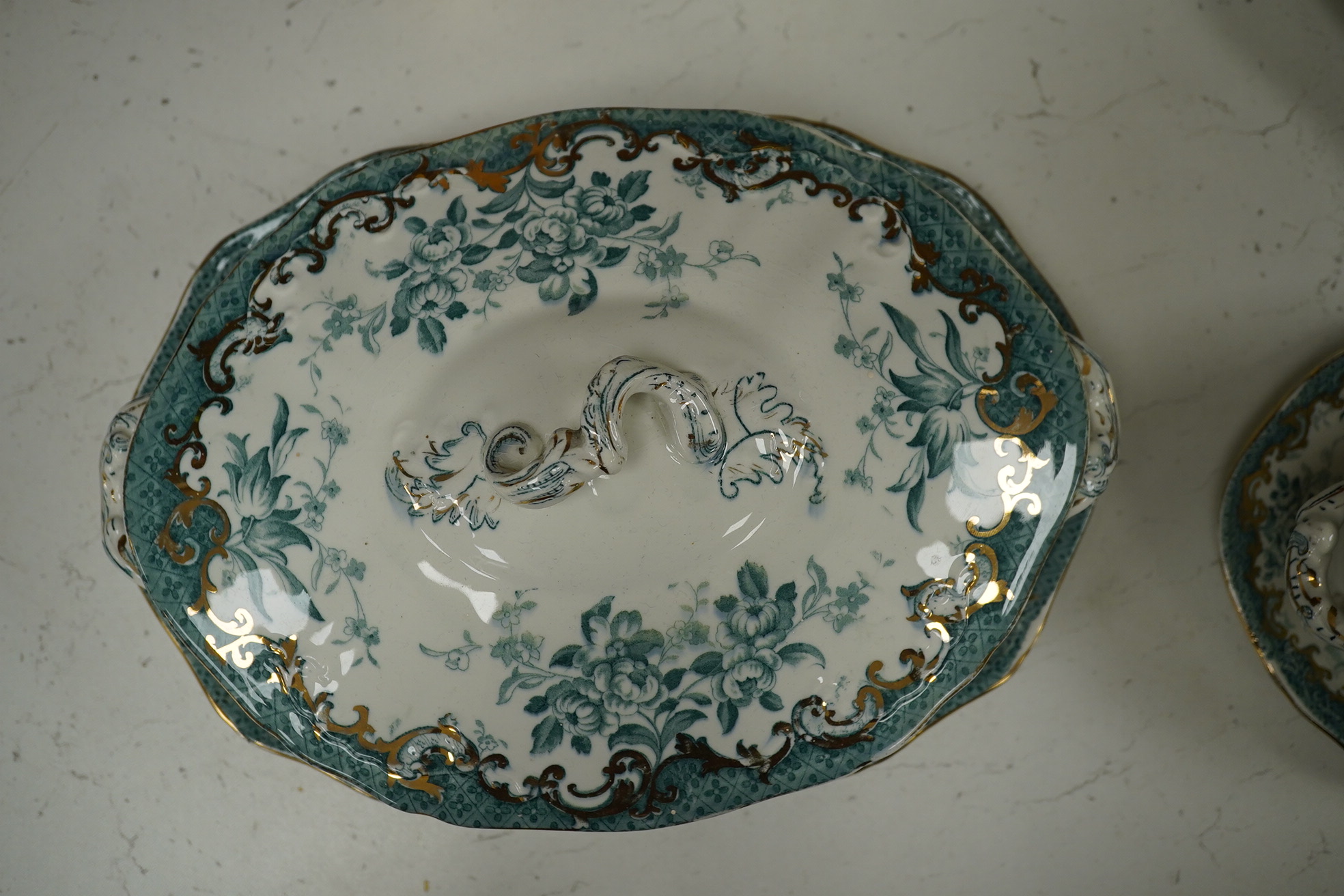 A Staffordshire pottery ‘’Haddon’’ pattern part dinner service. Condition - fair to good